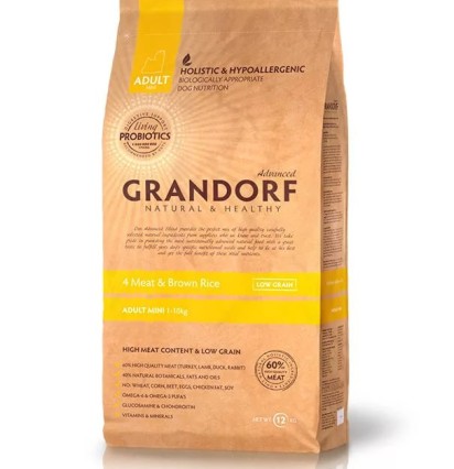 Grandorf Adult Mini 4 Meat Recipe сухой корм для взрослых собак мини пород 4 вида мяса с пробиотиком 3 кг. 